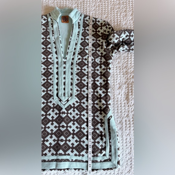 Tory Burch Tory Tunic Cotton French Terry Top Brown Turquoise Medium - Picture 11 of 13